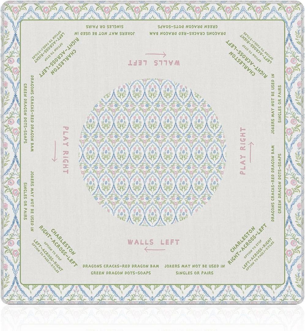 NATSUNO Grandmillennial Pink and Blue Floral Mahjong Mat 21.5x21.5inch