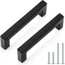 Probrico Cabinet Handles Stainless Steel Kitchen Drawer Pulls Square Bar Cabinet Hardware for Kitchen Bathroom Cupboard Dresser Black 10 Pack 3-1/2 Inch (90mm) Hole Center