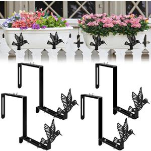 Chumia 4 Pcs Window Box Brackets Adjustable Planter Box Brackets for Railing with Hummingbird Heavy Duty Iron No Drill Flower Pot Holders for Outdoor Fence Balconie Patio Garden