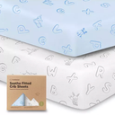 KeaBabies 2Pack Organic Crib Sheets for Boys, Girls  52x28 Fitted Crib Mattress Sheet Neutral, Breathable Jersey Cotton Cover for Baby Bed, Toddler Mattress, Soft & Cute Prints (ABC Land Sky)