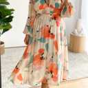Sissyaki Womens Long Sleeve Summer Maxi Dress 2026 Floral Dress Spring Wedding Guest Dress Red-Watercolour L