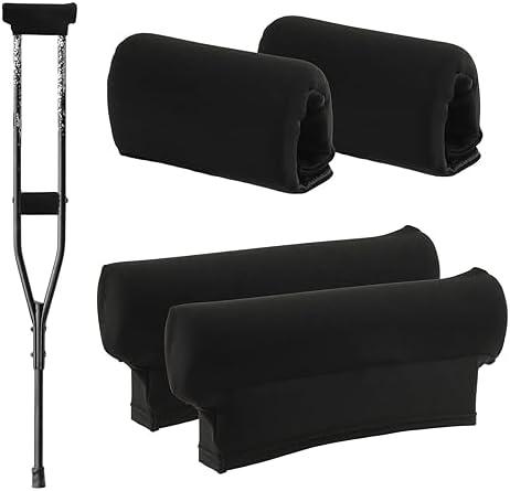 Crutch Pad and Foam Hand Grips, 4pcs Crutch Pillows Set Underarm Padded Forearm Handle Pillow Comfortable Replacement Crutch Pads Universal for Walking Arm Crutches(Black)