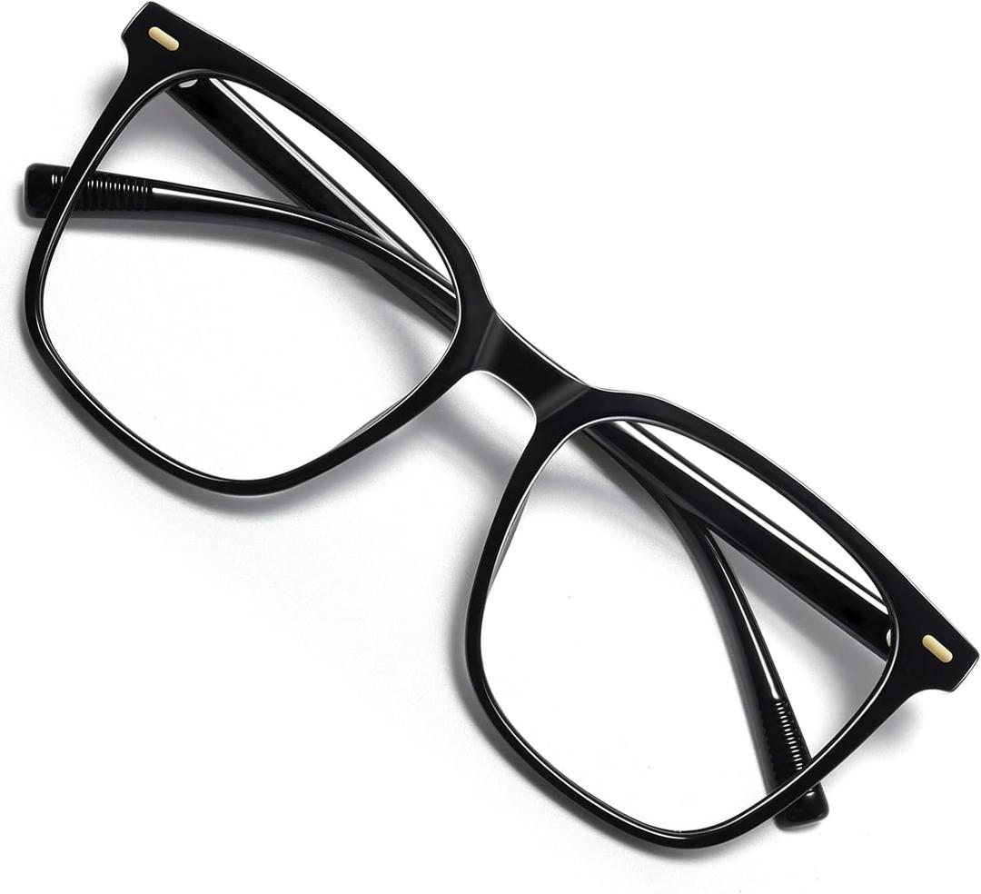 Oversized Square Blue Light Blocking Glasses for Women Men, Anti-Fatigue Computer Monitor Gaming Glasses Reduce Eye Strain(Black)