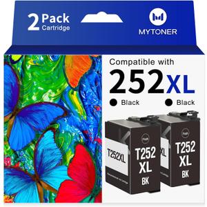 MYTONER Remanufactured Ink Cartridge Replacement for Epson 252XL Black 252 XL for Workforce WF-7610 WF-7620 WF-7710 WF-7720 WF-3640 WF-3630 WF-3620 Printer 252 Black Ink Cartridge 2 Pack