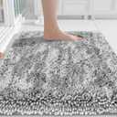 Yimobra Chenille Bathroom Rugs Non Slip, Extra Thick Soft Absorbent Bath Rug 24x17 Inch, Machine Washable Quick Dry Bath Mat for Bathroom Floor, Tub and Shower, Home Decor Accessories, Light Grey