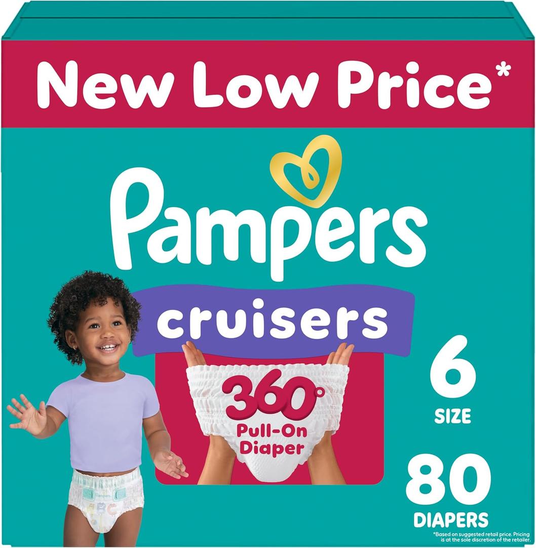Pampers Diapers - Cruisers 360 - Size 6, 80 Count, Babyproof up to 100% Leakproof Pull-On Diaper