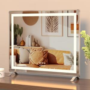 Vanity Mirror With Lights, 24" X 20" LED Makeup Mirror, Lighted Makeup Mirror With Dimmable 3 Modes, Touch Screen Control Vanity Mirror Square Silver (24 * 20)