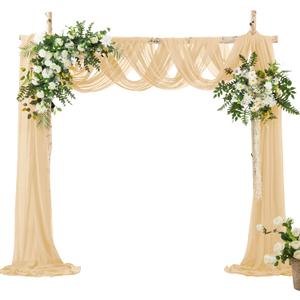VACVELT Wedding Arch Draping Fabric Champagne Chiffon, 1 Panel Sheer Drapes 30 Inch x 20ft Chiffon Backdrop Curtain Decor, Outdoor Sheer Drapery for Ceremony Party Ceiling