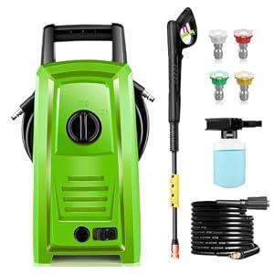 Commowner 4500PSI Elecrtric Power Washer Small Portable Pressure Washer with 20FT Hose, 4 Nozzle Set, Best for Home/Cars/Fences/Windows, Grassy
