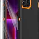 for iPhone 13 Pro Max Case with 2 Screen Protector,Shockproof Drop Protection Full Body Heavy Duty 3 Layer Military Rugged Durable Phone Cover for iPhone 13 Pro Max 6.7" (Black Orange)