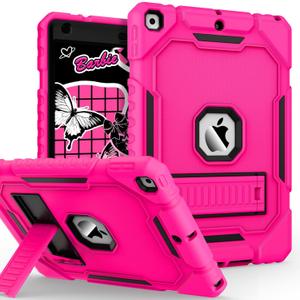 ZoneFoker Case for iPad 9th/8th/7th Generation 2021/2020/2019(10.2 inch), Heavy Duty Shockproof Rugged 10.2" Cover with Built-in Stand for iPad 9 8 7 Gen for Girls Women (Hot Pink)