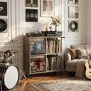 Faesun 3 Tier Record Player Stand with Flip-Down Record Shelf, Gray