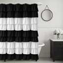 Seasonwood Ruffle Shower Curtain Black and White Shower Curtain Farmhouse Vintage Handcrafted Rustic Decorative Fabric Shower Curtains Girly Modern Bathroom Curtain, 72" x 72"