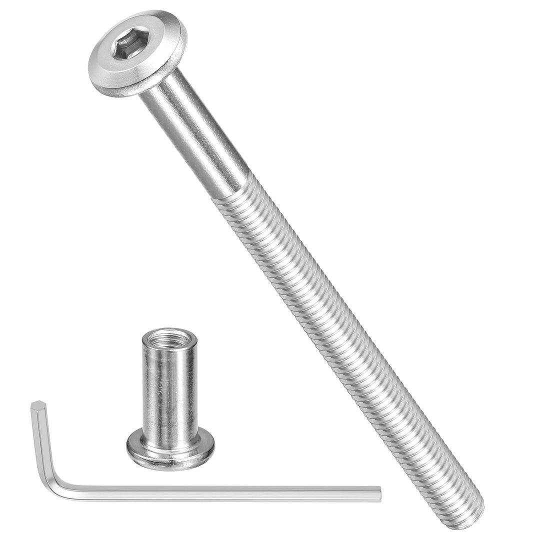 METALLIXITY Furniture Crib Screws Replacement Set with Wrench(M6-1x75mm) 50Pcs, Connector Bolts M6 Screw Barrel Nuts Binding Screws, for Chair Cabinet Bed, Silver