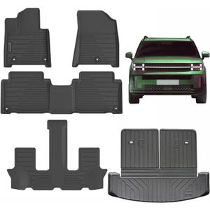 Floor Liners & Large Cargo Liners for 2024-2025 Hyundai Santa FE HybridNon Pure Gasoline car,TPE All Weather Protection Car Floor Mats with Large Trunk Mat Covering The backrest