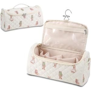 Quilted Hair Tools Travel Case, Cotton Portable Storage Bag with Hanging Hook for Hair Curler Accessories, Cute Dustproof Travel Organizer (Bear)