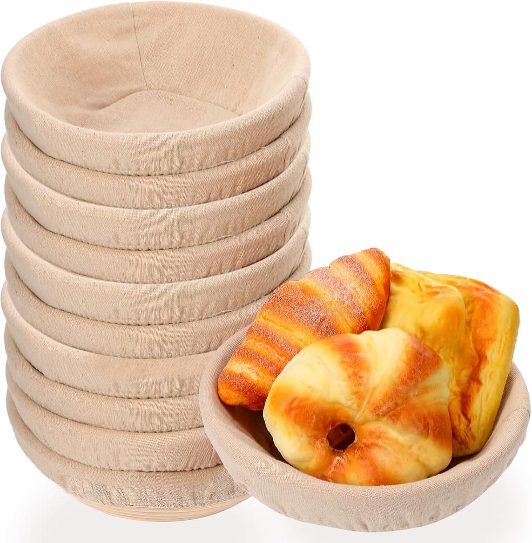 Gejoy 20 Sets Bread Proofing Baskets Bulk 8.5 Inches Round Shaped Banneton Dough Proofing Bowls Kit with Cloth Liner and Plastic Scraper Sourdough Proofing Basket for Home Sourdough Bakers Supplies