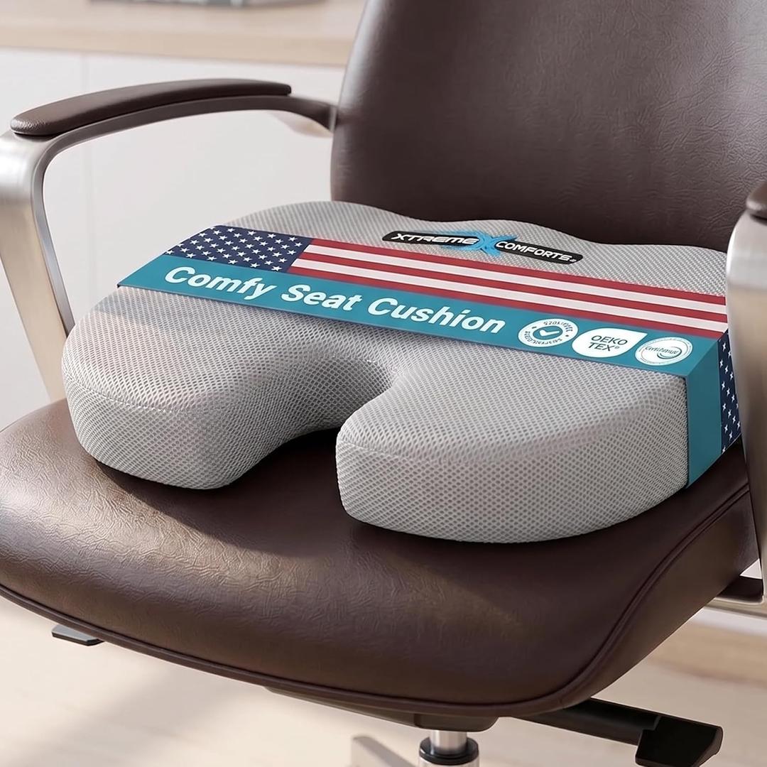 Xtreme Comforts Seat Cushions | Office Chair Cushions for Desk, Car, Wheelchair| Ergonomic Memory Foam Seat Cushion for Support & Comfort | Helps Improve Sitting Posture for Work & Body Relief