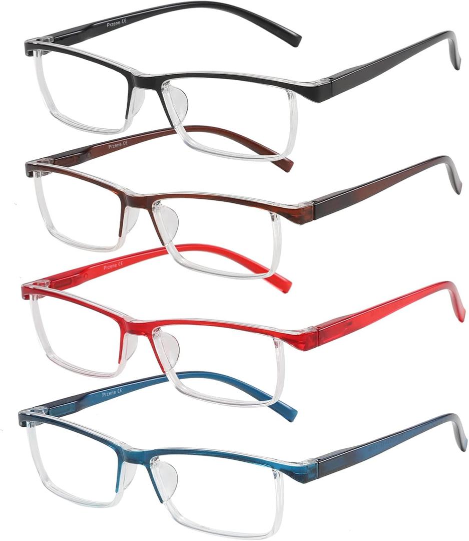 Przene Reading Glasses for Men Women Blue Light Blocking Readers Spring Hinges Lightweight Style Pack