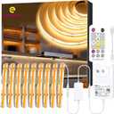 EMITEVER LED Strip Light Warm White 3000K 16.4ft,24V DC COB Dimmable Tape Lights with RF Controller,Premium High Density Power Adapter,1600LEDs Suitable for Bedroom,Kitchen Cabinets,Indoor Use
