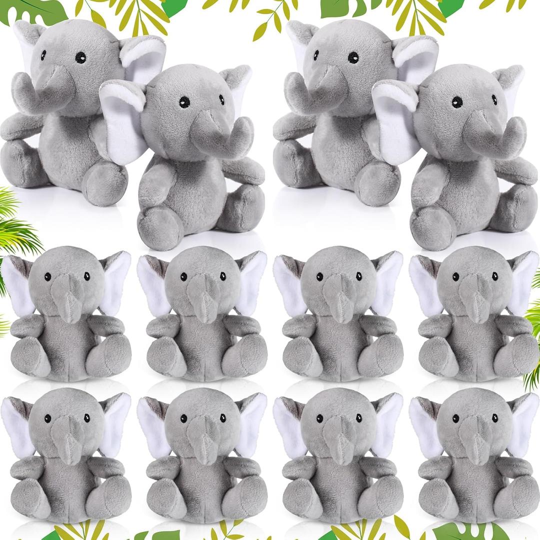Jenaai 12 Pcs Elephants Stuffed Animals Bulk 4 Inches Small Cute Soft Forest Plush Elephants Stuffed Animal Toys for Girls Boys Birthday Baby Shower Decoration Party Supplies(Gray)