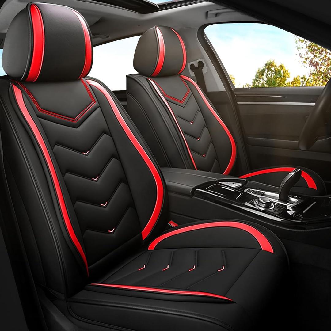 Car Seat Covers for Ford Mustang 2000-2025, Premium Nappa Leather Car Seat Cover, Stylish Sport Seat Covers Automobile Seat Cover Sets.(Standard 2 Seats/Black Red)