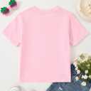 Girl's Cute Cat Graphic T-Shirts Funny Animal Lover Tee Pink (Pink)