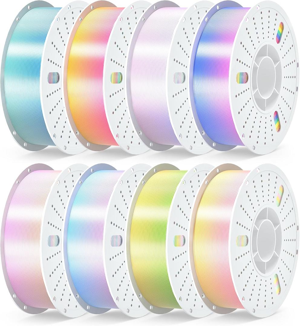 PINBALL Silk Rainbow PLA 3D Printer Filament 1.75mm, Shiny Multicolor Fast Color Changing PLA Filament, 3D Printing Filament Dimensional Accuracy +/- 0.02mm, 8 KG 8 Colors