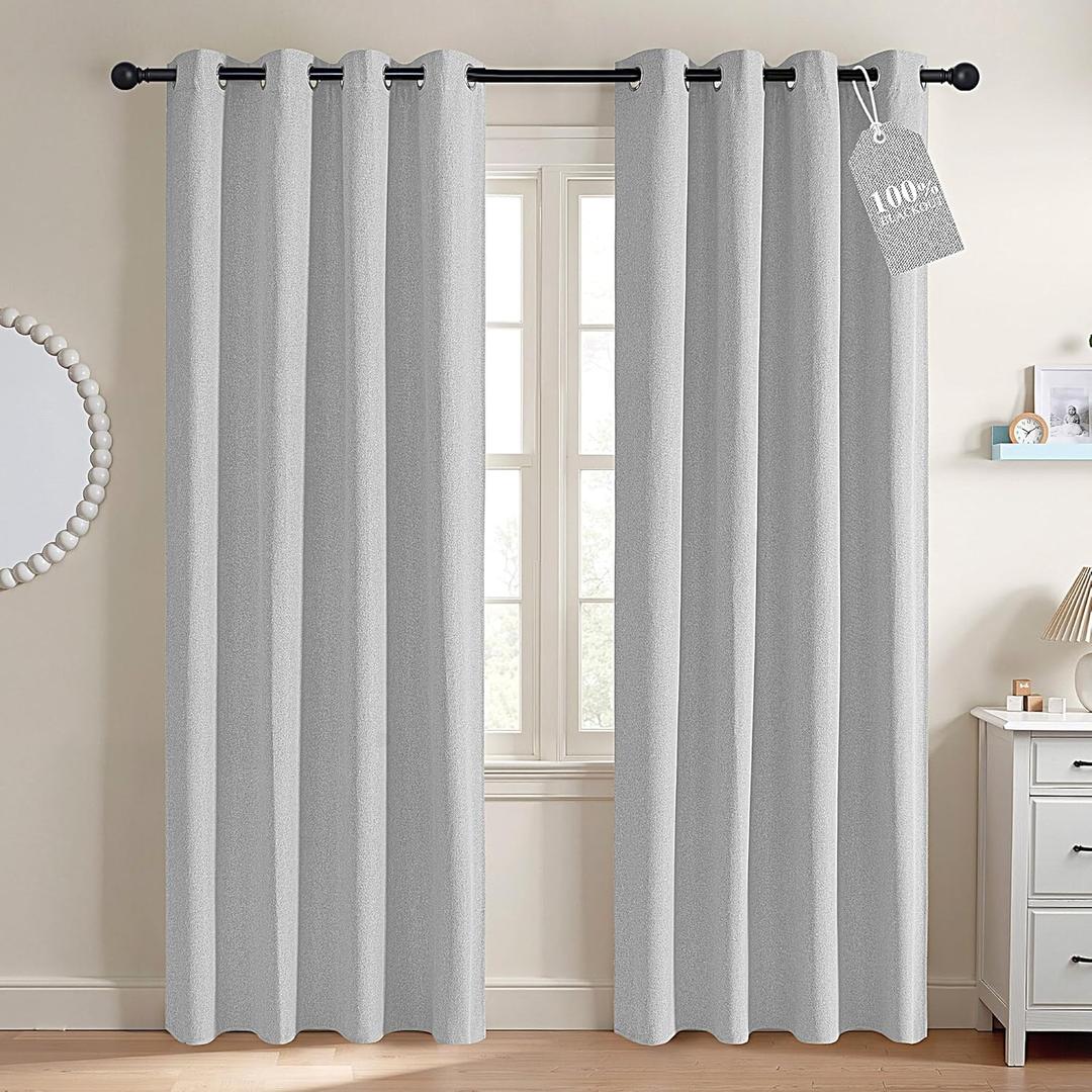 NICETOWN White Blackout Curtains for Living Room, W52 x L84, 100% Light Blocking Faux Linen Curtains, Firm-Weave Linen Privacy & Thermal Shield for Bedroom Office Laundry Living Room, 2 Panels