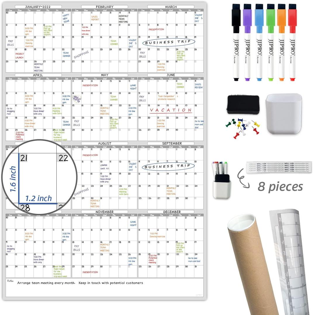 Dry Erase Wall Calendar - 38x26 Inches - Blank Undated Yearly Calendar - Whiteboard Premium Laminated Planner - Reusable Laminated Office Jumbo 12-Month Calendar (Vertical) (Grey)
