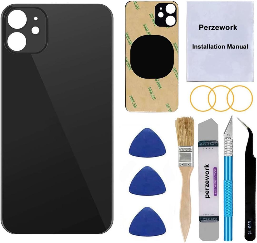 OEM Rear Back Glass Replacement for iPhone 11 6.1 inches with Reparing Toolkit and Pre-Installed Adhesive (Black)