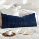 OTOSTAR Corduroy Decorative Lumbar Throw Pillow Cover 14x36 Inch Super Soft Boho Striped Rectangle Pillow Covers Case Modern Cushion Covers for Sofa Couch Bedroom Car Decor, Navy Blue