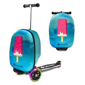 Lascoota Scooter Suitcase - Foldable 2-in-1 Luggage - LED Light Wheels & Lightweight Carry Luggage - Overhead-Ready Carry Suitcase for Kids - Ice Cream, 17.3 x 12.4 x 8.7 in