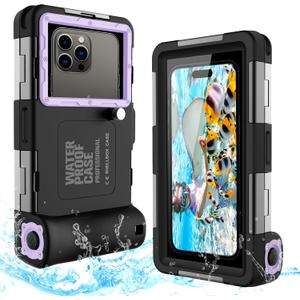 Underwater Diving Phone Case for Snorkeling,Professional 50FT/15M Waterproof for iPhone 17/16/15/14/13/Pro Max Samsung Galaxy S25/24/23/22/Ultra/Plus Universal Photo Video Scuba Housing Purple Black