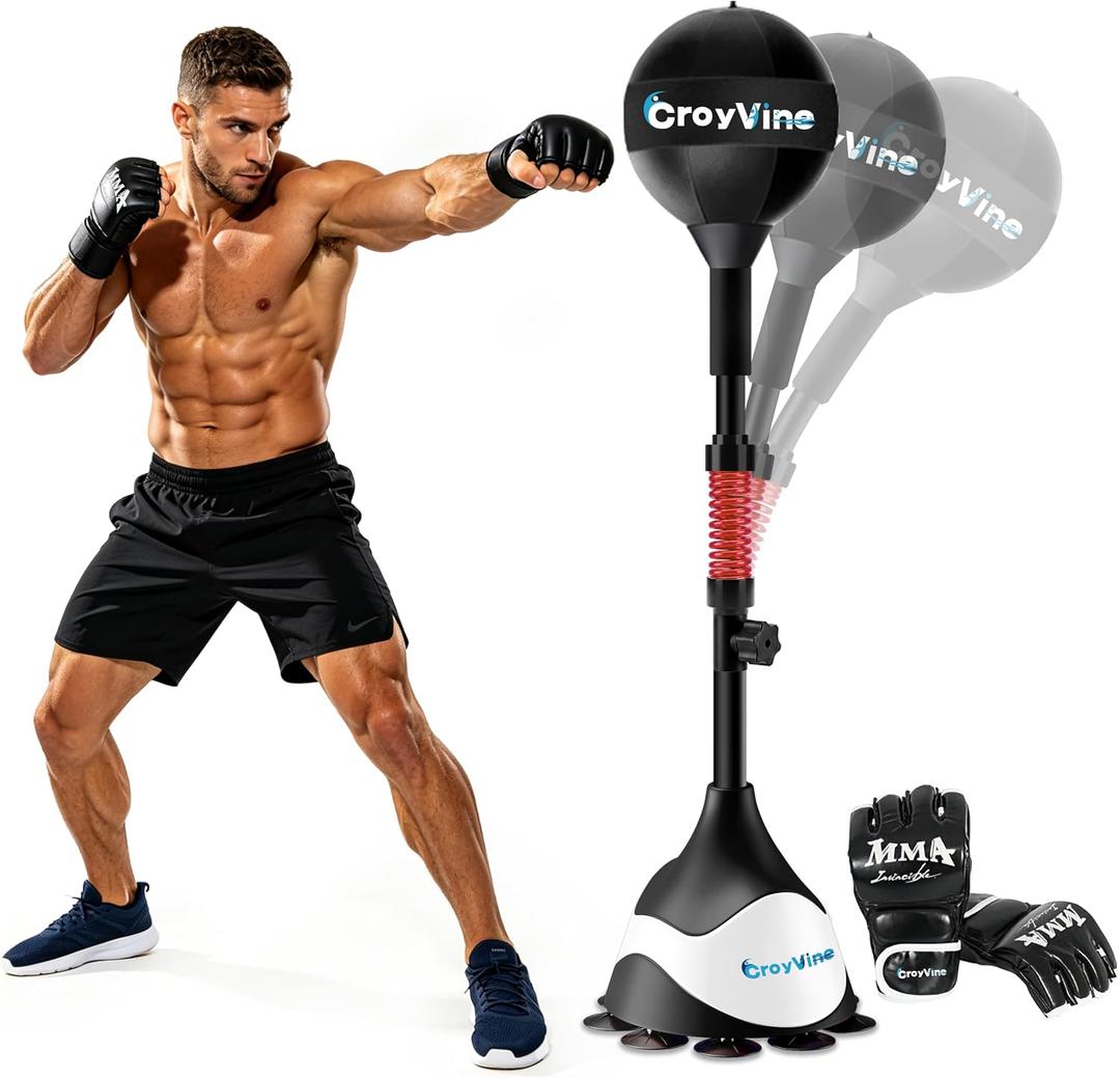 Freestanding Reflex Punching Bag, Height Adjustable Speed Punching Ball for Adults & Teens, Home Gym Boxing Equipment for Training, Reflex, Fitness & Body Shaping, 58'' x 18"