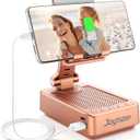 Gifts for Women Girls, Joymate Bluetooth Speaker Phone Stand with Charging Function 360° Rotable Adjustable Cell Phone Holder with HD Surround Sound for Desk Fits All Phones, Tablet (Rose Gold)