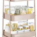 EAGMAK 3 Tier Rolling Cart, Large Metal Storage Cart with Handle and Lockable Wheels, Big Multifunctional Storage Organizer Trolley with Mesh Baskets for Kitchen, Living Room, Office, Garage (Beige)