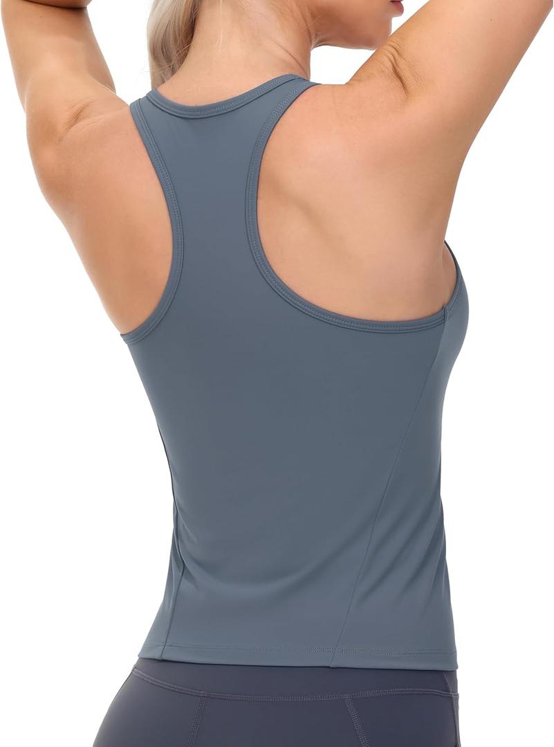 THE GYM PEOPLE Racerback Workout Tank Tops for Women Slim Fit Sleeveless Basic Athletic Running Yoga Shirts (Small, Gray Blue)