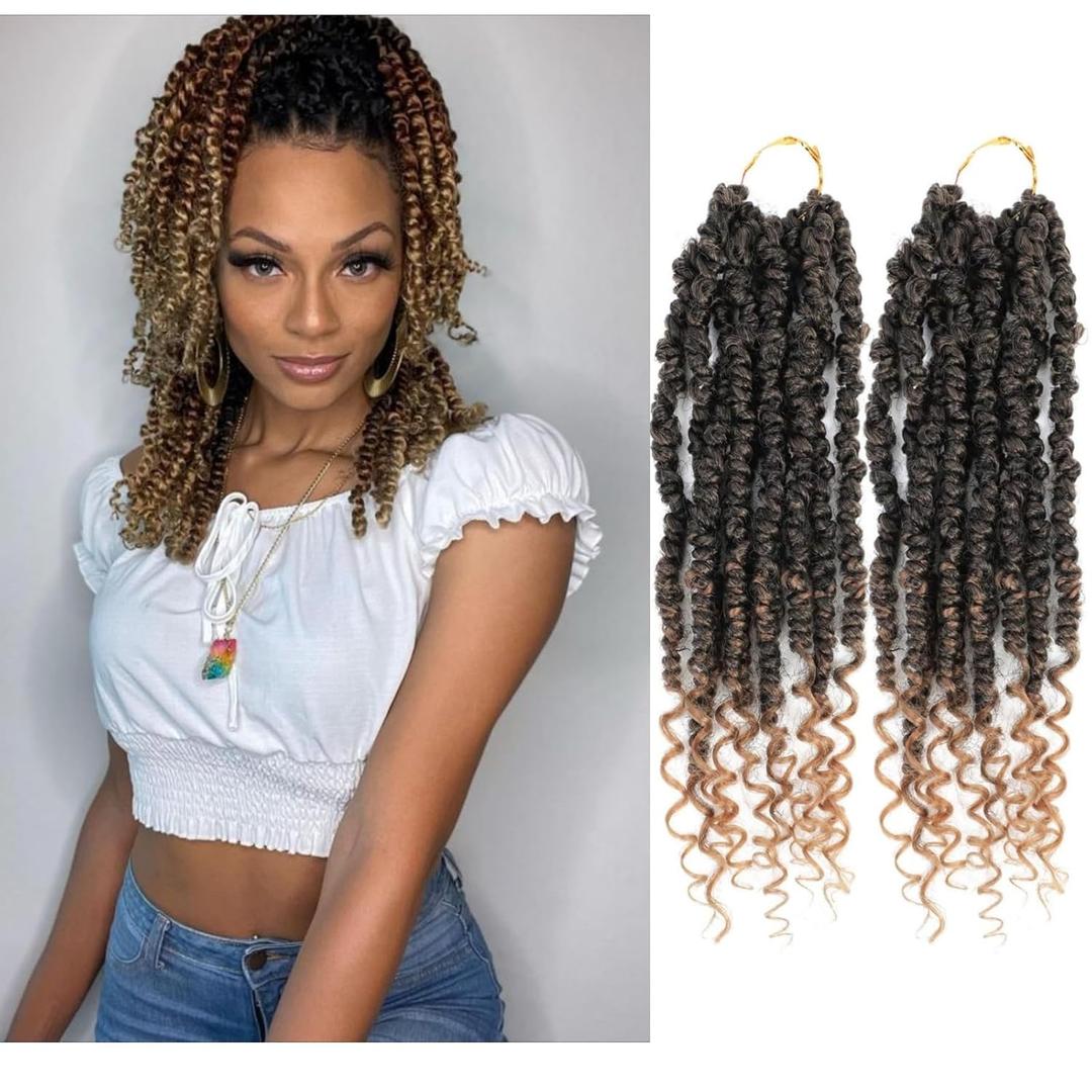 Admutty Passion Twist Crochet Hair, 12 Inch, 2 Packs Pretwisted, Short Crochet Braids, Pre Looped for Black Women(1B/27)
