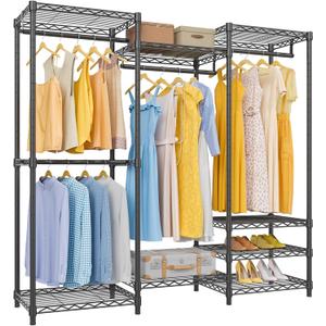 VIPEK V5 Medium Portable Closet Wardrobe Heavy Duty Clothes Rack, Freestanding Closet Metal Clothing Rack with 4 Hang Rods & 8 Shelves, Adjustable Custom Closet Rack, 56.7" Lx15.7 Wx76.4 H, Black