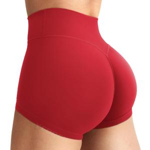 YEOREO Women's Biker Shorts 2.5" No Front Seam Elysina High Waist Hidden Scrunch Workout Gym Yoga Running Shorts (Large, Red)