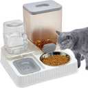 Fhiny Gravity Cat Feeder & Water Dispenser, 2 in 1 Automatic Puppy Waterer Removable Stainless Steel Food Bowls Set Self Feeding Pet Food Storage for Cat Kitten Puppy Easy Clean (Grey)