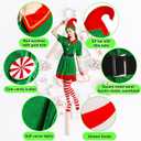 Elf Dress for Women Costume,Holiday Hat, Red Striped Stockings, Rubber Band Belt 4-Piece Set (Sizes: S, M, L, XL) (Green, L)