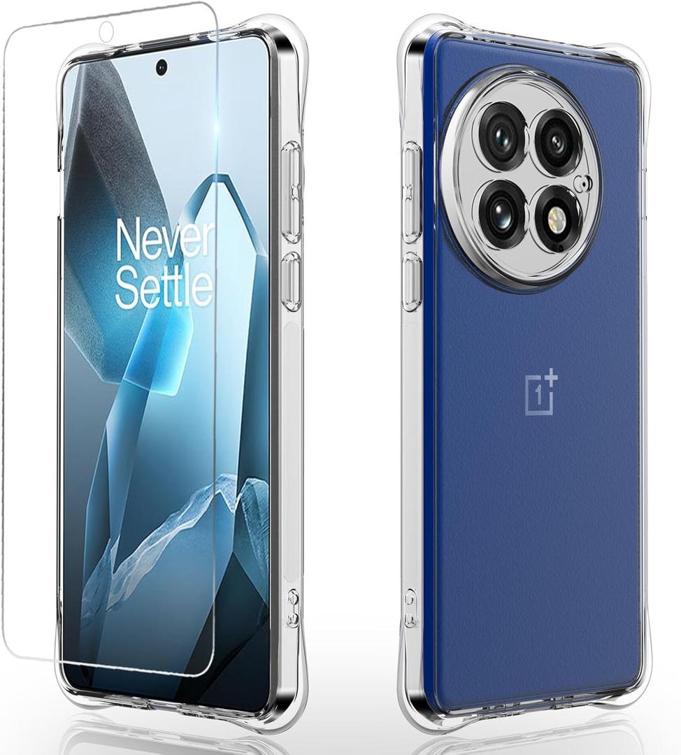 Osophter for Oneplus 13 Case: Clear Women Girls Boys with Screen Protector Reinforced Corners TPU Shock-Absorption Flexible for Oneplus 13 5G Phone Case-Clear
