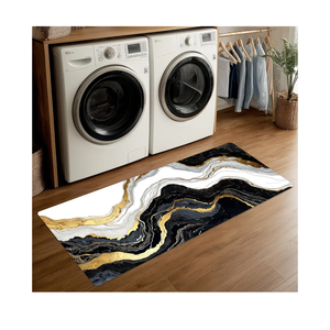 ANNA QUEEN Black and Gold Marble Laundry Room Rug 20x47 Inch – Abstract Art Non Slip Runner Mat for Kitchen, Laundry and Modern Home Decor