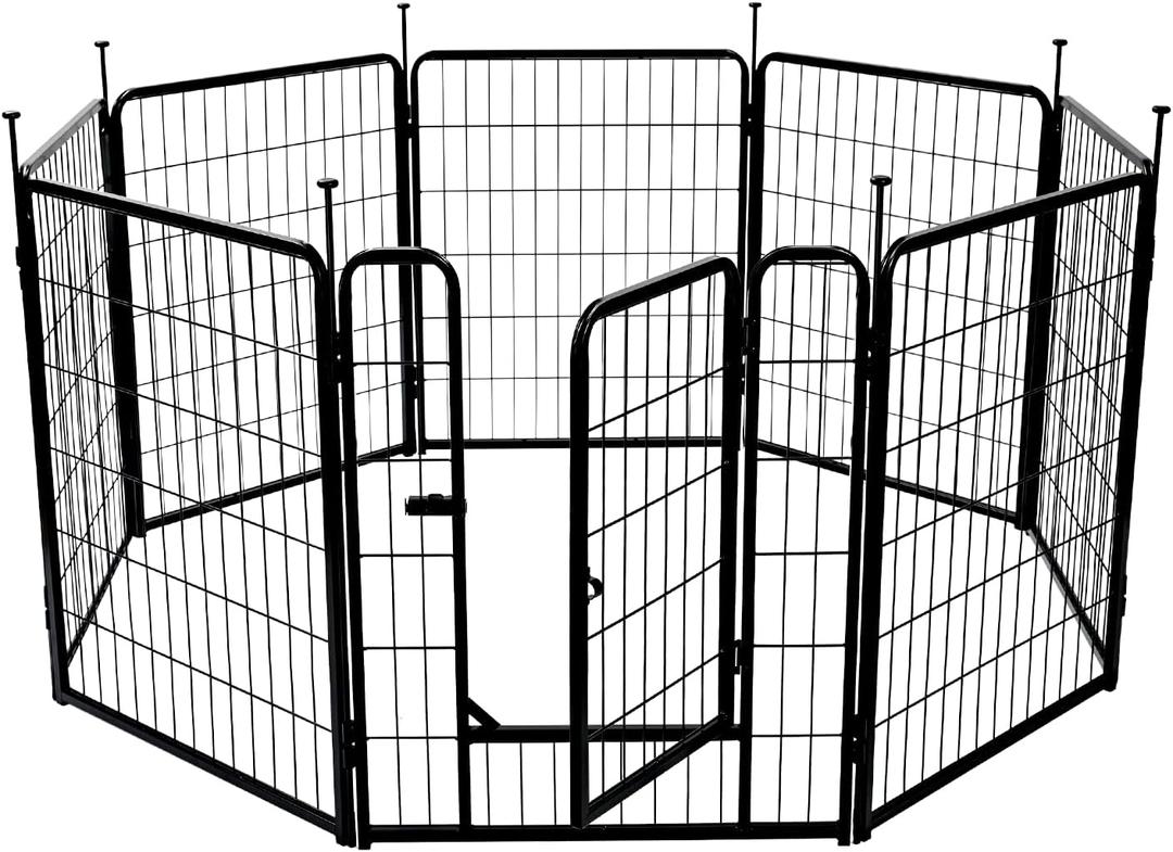 Amazon Basics Dog Playpen, 8 Panels Metal Fence with Door, Foldable for Indoor and Outdoor Use, Suitable for Small to Medium Sized Dogs, 30 Inch Height, Black