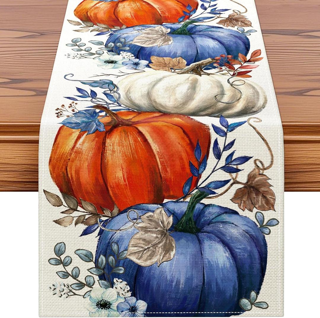 Pack Of 2 Artscope Pumpkins Eucalyptus Leaves Fall Table Runner,Autumn Seasonal Kitchen Dining Table Decoration for Fall Home Decor 13x72 Inch-Beige Pack Of 2 Artscope Pumpkins Eucalyptus Leaves Fall Table Runner,Autumn Seasonal Kitchen Dining Table Decoration for Fall Home Decor 13x72 Inch-Beige