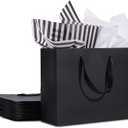 Plauthus 12 Pack Black Gift Bags with Ribbon Handles, Medium Size with Tissue Paper, Black Paper Bags for Shopping, Small Business, Bridal Party, Wedding, Christmas and Holiday (10.6' x3.1' x8.3')