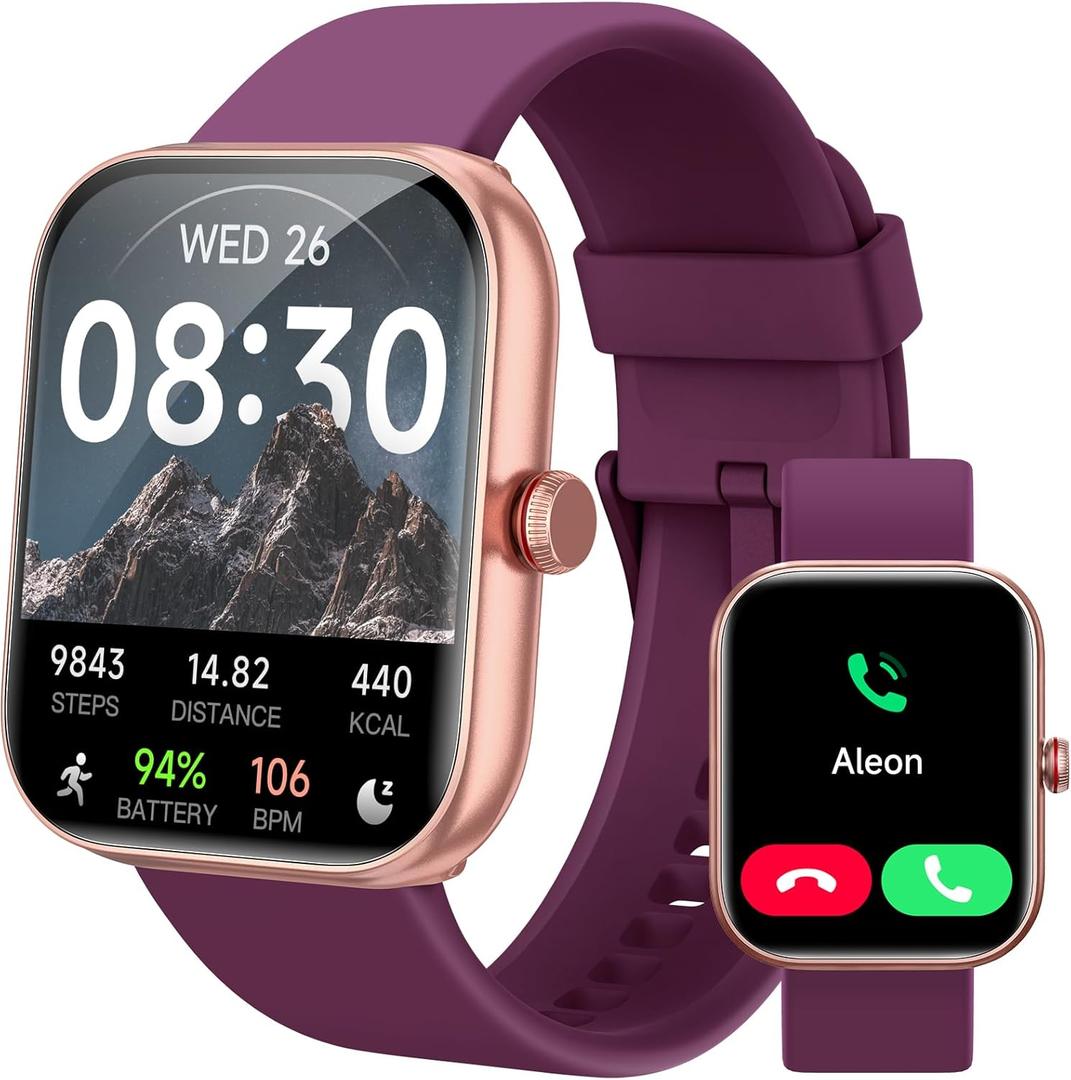 Smart Watch for Women Men, Smartwatch for iPhone & Android Bluetooth (Answer/Call) Built-in Alexa, 1.91" HD Fitness Tracker with 105+ Sport Modes, IP68 Waterproof, Sleep/Heart Rate/SpO2/Stress Monitor (Purple)
