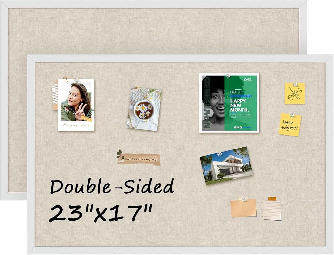 MaxGear 2 Pack Double-Sided Cork & Linen Board for Wall, 23" x 17" Large Bulletin Boards with White Wood Frame, PinBoards for Girls Room, Office, Bedroom, Kids Room, Classroom